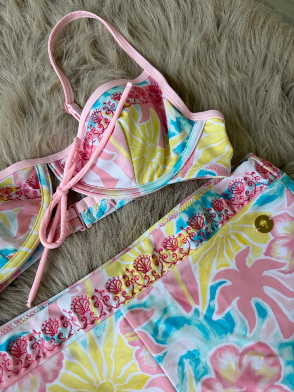 Pink Palm Puff Bikini Set (Shorts)